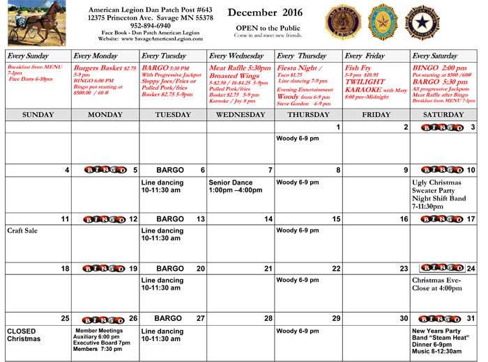 December 2016 Calendar